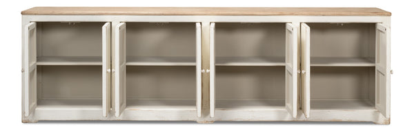 Sarreid Eight Is Enough Sideboard - Stylish Whitewash Finish, 8 Doors & 4 Shelves For Optimal Storage Space White  40427-1