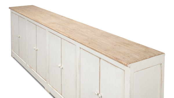 Sarreid Eight Is Enough Sideboard - Stylish Whitewash Finish, 8 Doors & 4 Shelves For Optimal Storage Space White  40427-1