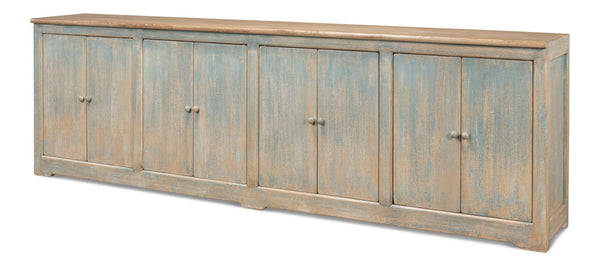 Sarreid Eight Is Enough Sideboard - Antique Blue Charm With 8 Doors, 4 Shelves, And Natural Pine Top Design Blue  40427-5