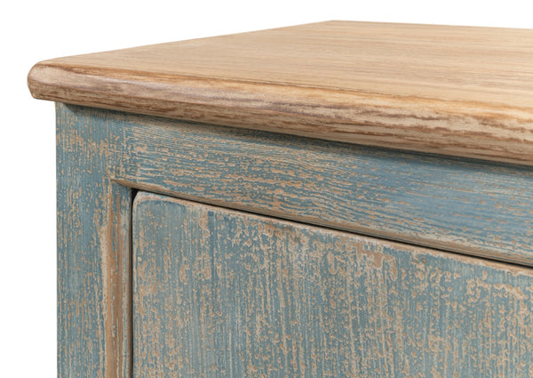 Sarreid Eight Is Enough Sideboard - Antique Blue Charm With 8 Doors, 4 Shelves, And Natural Pine Top Design Blue  40427-5