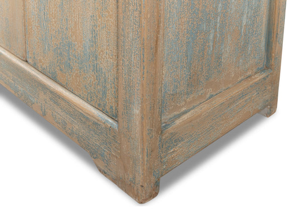 Sarreid Eight Is Enough Sideboard - Antique Blue Charm With 8 Doors, 4 Shelves, And Natural Pine Top Design Blue  40427-5
