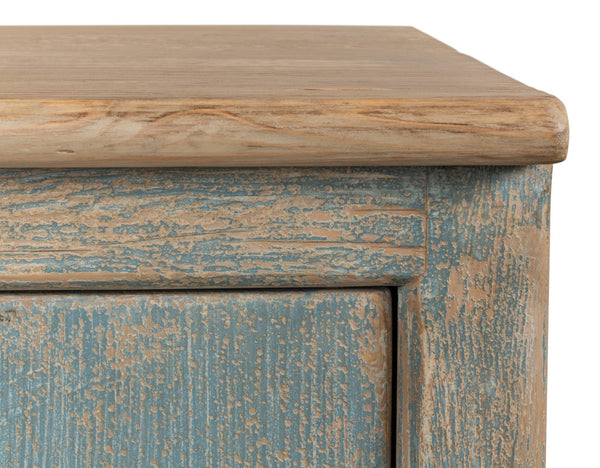 Sarreid Eight Is Enough Sideboard - Antique Blue Charm With 8 Doors, 4 Shelves, And Natural Pine Top Design Blue  40427-5