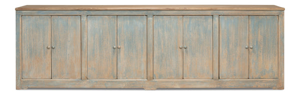 Sarreid Eight Is Enough Sideboard - Antique Blue Charm With 8 Doors, 4 Shelves, And Natural Pine Top Design Blue  40427-5