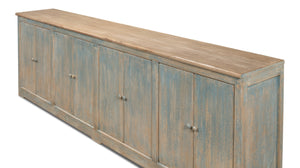 Sarreid Eight Is Enough Sideboard - Antique Blue Charm With 8 Doors, 4 Shelves, And Natural Pine Top Design Blue  40427-5