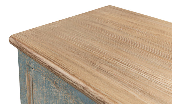 Sarreid Eight Is Enough Sideboard - Antique Blue Charm With 8 Doors, 4 Shelves, And Natural Pine Top Design Blue  40427-5