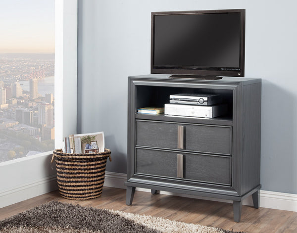 Homeroots 36" Gray Pine Poplar Solids With Mindy And Veneer Open Shelving Tv Stand  Solid Wood 404271