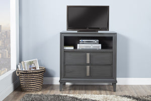 Homeroots 36" Gray Pine Poplar Solids With Mindy And Veneer Open Shelving Tv Stand  Solid Wood 404271