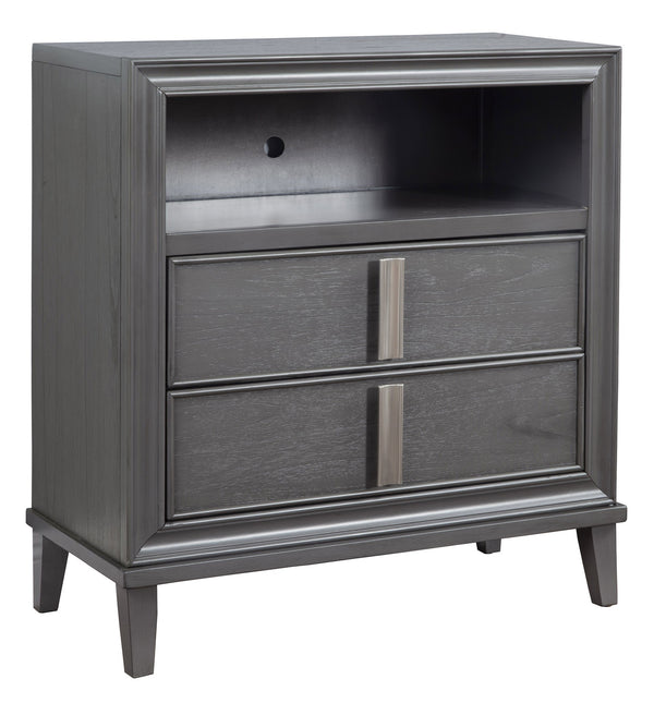 Homeroots 36" Gray Pine Poplar Solids With Mindy And Veneer Open Shelving Tv Stand  Solid Wood 404271