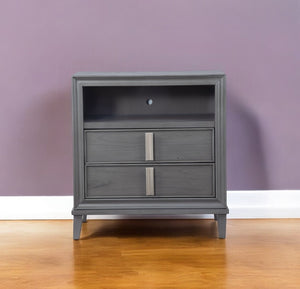 Homeroots 36" Gray Pine Poplar Solids With Mindy And Veneer Open Shelving Tv Stand  Solid Wood 404271