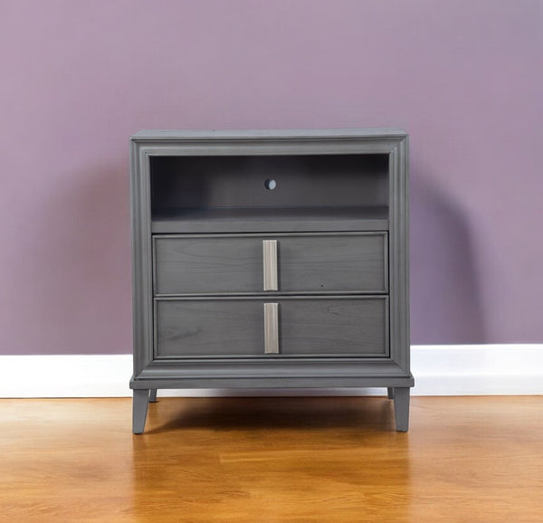 Homeroots 36" Gray Pine Poplar Solids With Mindy And Veneer Open Shelving Tv Stand  Solid Wood 404271