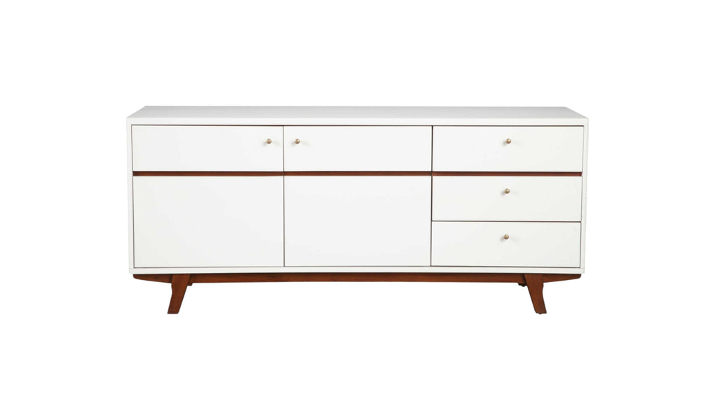 Homeroots 65" White Mahogany Solids And Veneer Cabinet Enclosed Storage Tv Stand  Solid Wood 404272