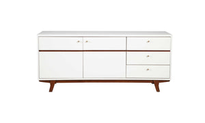 Homeroots 65" White Mahogany Solids And Veneer Cabinet Enclosed Storage Tv Stand  Solid Wood 404272