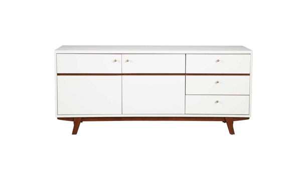 Homeroots 65" White Mahogany Solids And Veneer Cabinet Enclosed Storage Tv Stand  Solid Wood 404272
