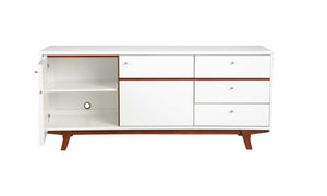 Homeroots 65" White Mahogany Solids And Veneer Cabinet Enclosed Storage Tv Stand  Solid Wood 404272