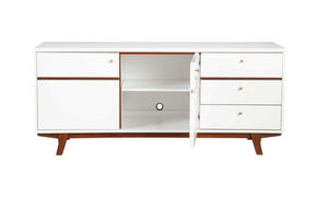 Homeroots 65" White Mahogany Solids And Veneer Cabinet Enclosed Storage Tv Stand  Solid Wood 404272
