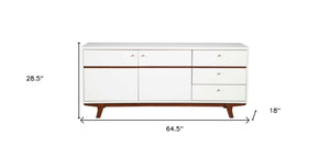 Homeroots 65" White Mahogany Solids And Veneer Cabinet Enclosed Storage Tv Stand  Solid Wood 404272
