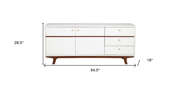 Homeroots 65" White Mahogany Solids And Veneer Cabinet Enclosed Storage Tv Stand  Solid Wood 404272