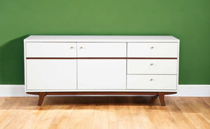 Homeroots 65" White Mahogany Solids And Veneer Cabinet Enclosed Storage Tv Stand  Solid Wood 404272