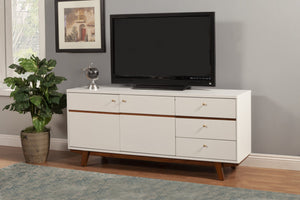 Homeroots 65" White Mahogany Solids And Veneer Cabinet Enclosed Storage Tv Stand  Solid Wood 404272