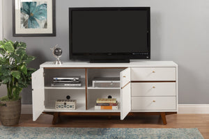 Homeroots 65" White Mahogany Solids And Veneer Cabinet Enclosed Storage Tv Stand  Solid Wood 404272