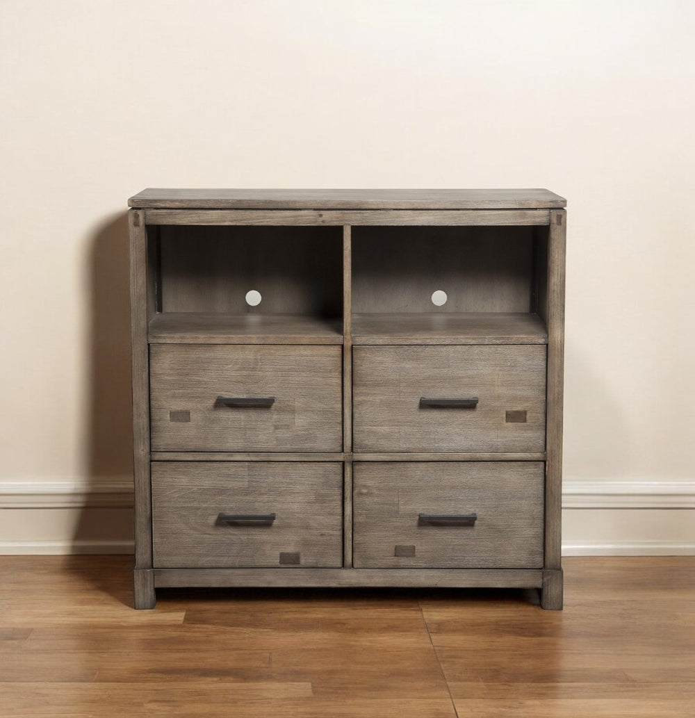 Homeroots 42" Brown Solid Wood Open Shelving Tv Stand  Solid Wood 404276