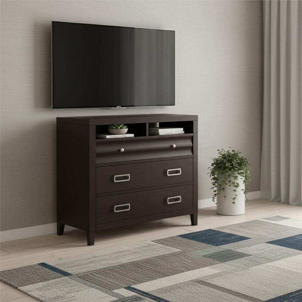 HomeRoots 18" Mahogany Solid Wood Open Shelving TV Stand – Stylish Storage, Versatile Display & Timeless Design 404277