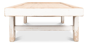 Sarreid Large Wood Panel Coffee Table In Antique White Finish - Stylish Pine Design With Natural Top White  40429-1