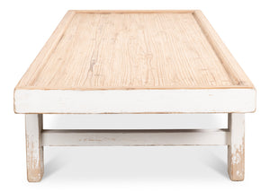 Sarreid Large Wood Panel Coffee Table In Antique White Finish - Stylish Pine Design With Natural Top White  40429-1