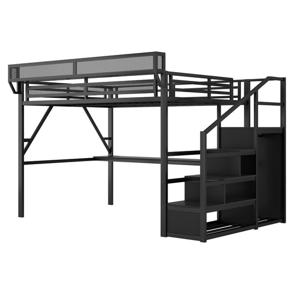 English Elm Twin Metal High Loft Bed with Staircase Storage Wardrobe for Kids and Teens W2580S00077