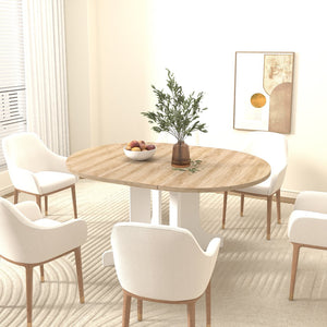English Elm Dining Farmhouse Expandable Oval Table 59"x43" with Removable Leaf, X-Base, White Oak Finish, Seats 6 W1347P246823