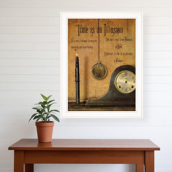 Homeroots Time Is An Illusion 3 White Framed Print Wall Art  Wood Paper 404346