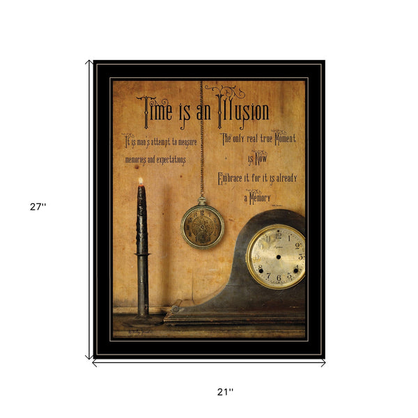 Homeroots Time Is An Illusion 4 Black Framed Print Wall Art  Wood Paper 404348