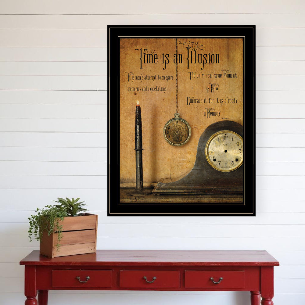 Homeroots Time Is An Illusion 4 Black Framed Print Wall Art  Wood Paper 404348