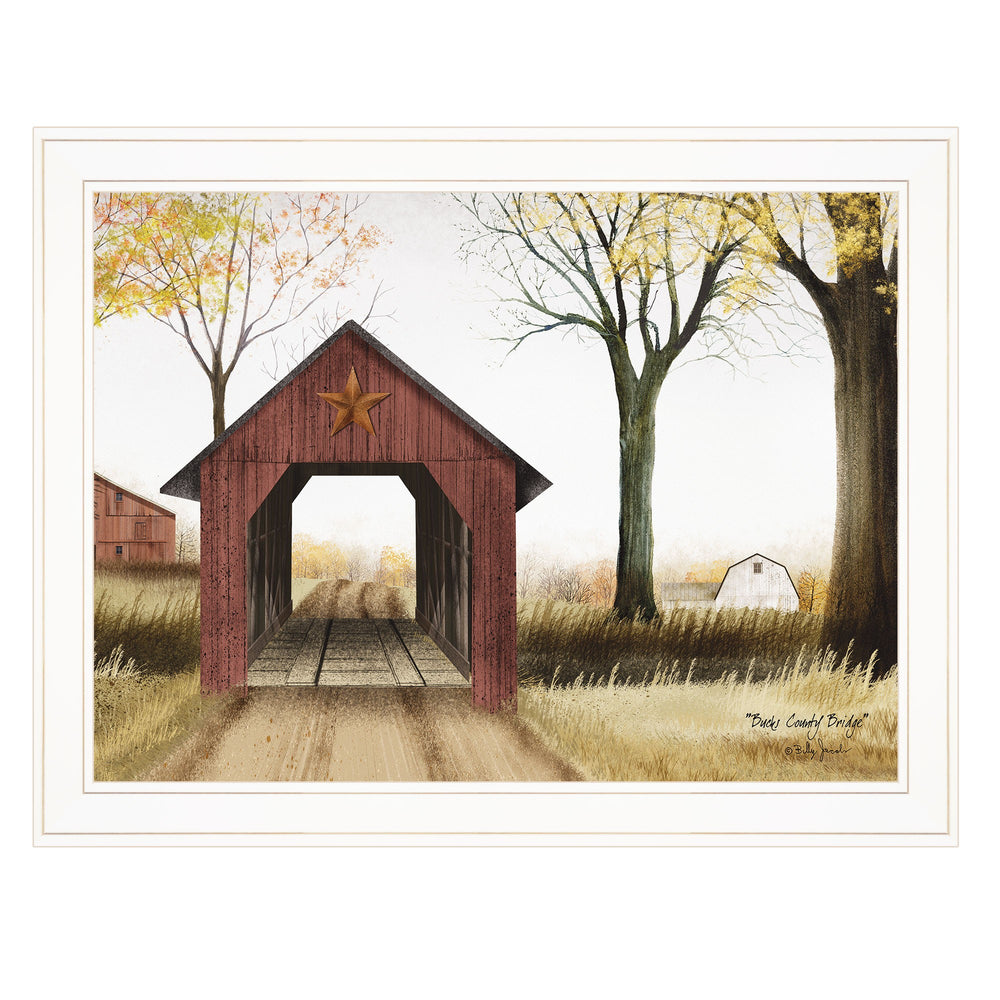 Homeroots Buck County Bridge 1 White Framed Print Wall Art  Wood Paper 404355