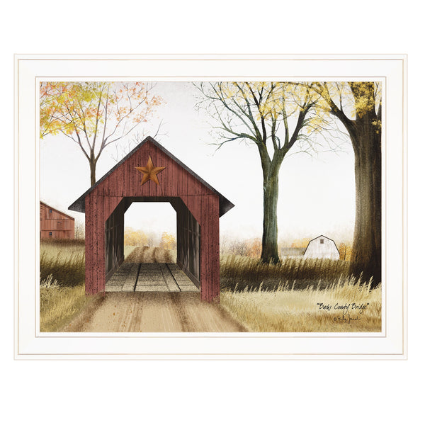 Homeroots Buck County Bridge 1 White Framed Print Wall Art  Wood Paper 404355