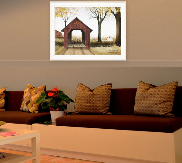 Homeroots Buck County Bridge 1 White Framed Print Wall Art  Wood Paper 404355