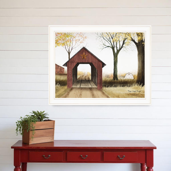 Homeroots Buck County Bridge 1 White Framed Print Wall Art  Wood Paper 404355