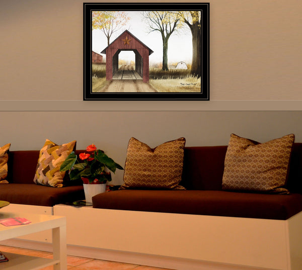 Homeroots Buck County Bridge 2 Black Framed Print Wall Art  Wood Paper 404356