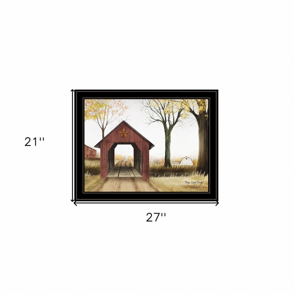 Homeroots Buck County Bridge 2 Black Framed Print Wall Art  Wood Paper 404356