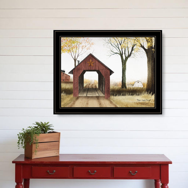 Homeroots Buck County Bridge 2 Black Framed Print Wall Art  Wood Paper 404356