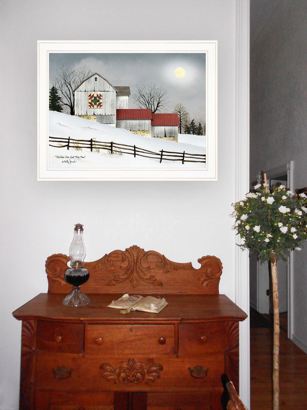 Homeroots Christmas Star Quilt Block Barn 1 White Framed Print Wall Art  Wood Paper 404358