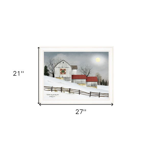 Homeroots Christmas Star Quilt Block Barn 1 White Framed Print Wall Art  Wood Paper 404358