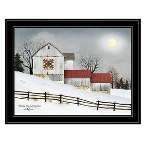 Homeroots Christmas Star Quilt Block Barn 2 Black Framed Print Wall Art  Wood Paper 404359