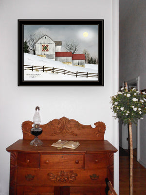 Homeroots Christmas Star Quilt Block Barn 2 Black Framed Print Wall Art  Wood Paper 404359