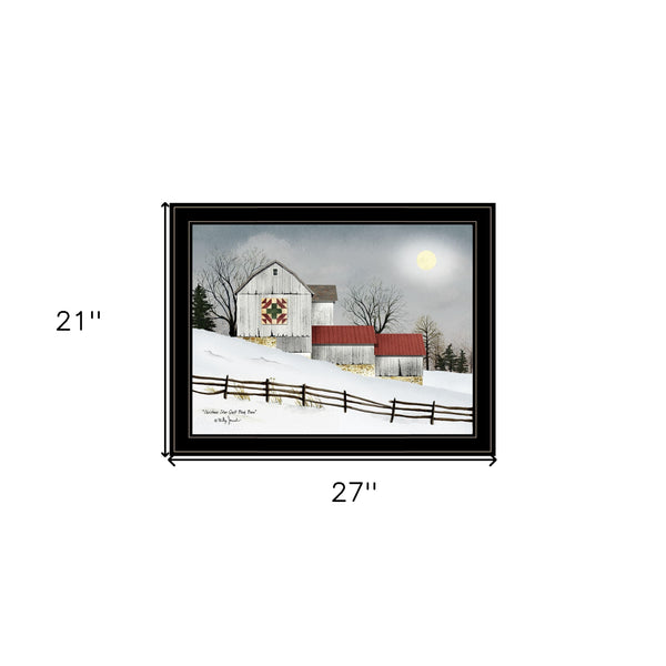 Homeroots Christmas Star Quilt Block Barn 2 Black Framed Print Wall Art  Wood Paper 404359