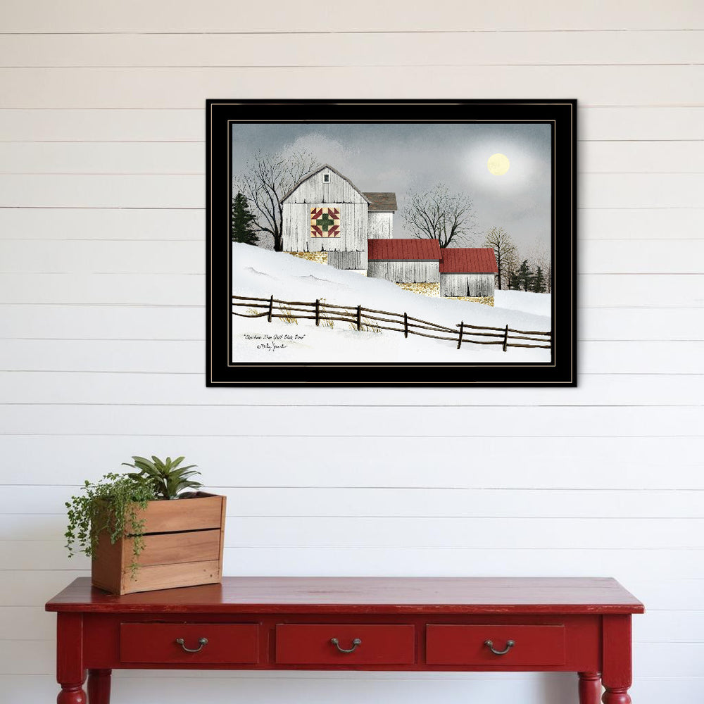 Homeroots Christmas Star Quilt Block Barn 2 Black Framed Print Wall Art  Wood Paper 404359