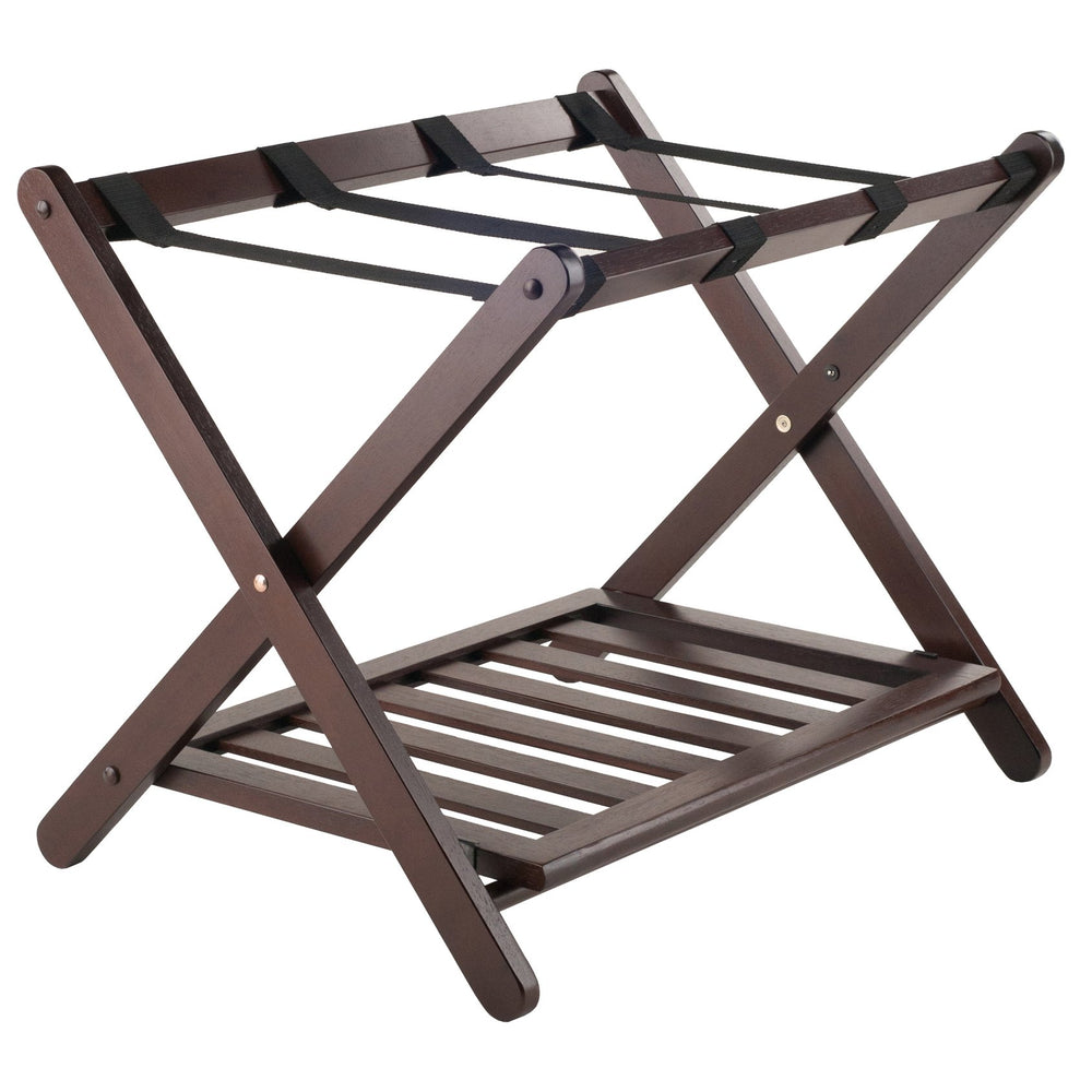 Winsome Wood Remy Luggage Rack – Stylish Cappuccino Wood With Sturdy Straps & Convenient Lower Shelf Storage Cappuccino Solid Wood ,Nylon 40436-winsome-wood