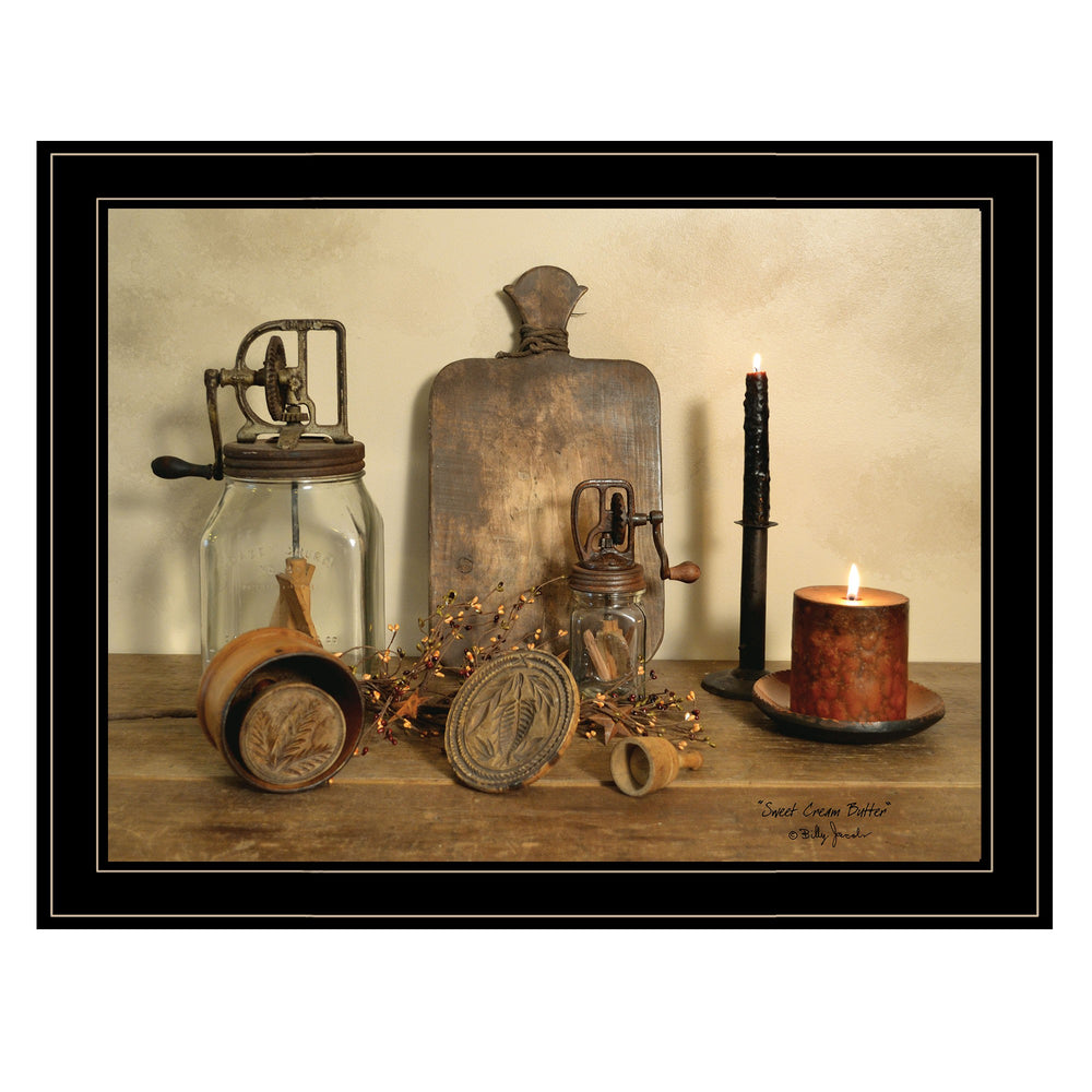 Homeroots Sweet Cream Butter 4 Black Framed Print Wall Art  Wood Paper 404371