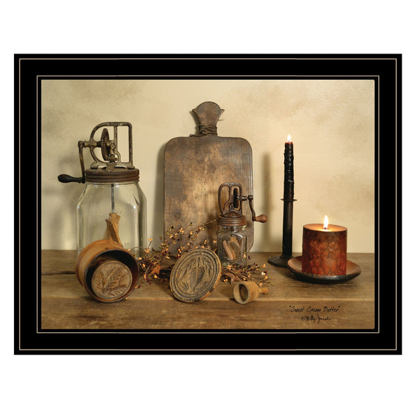 Homeroots Sweet Cream Butter 4 Black Framed Print Wall Art  Wood Paper 404371