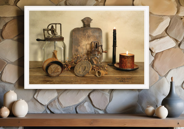 Homeroots Sweet Cream Butter 5 White Framed Print Wall Art  Wood Paper 404372